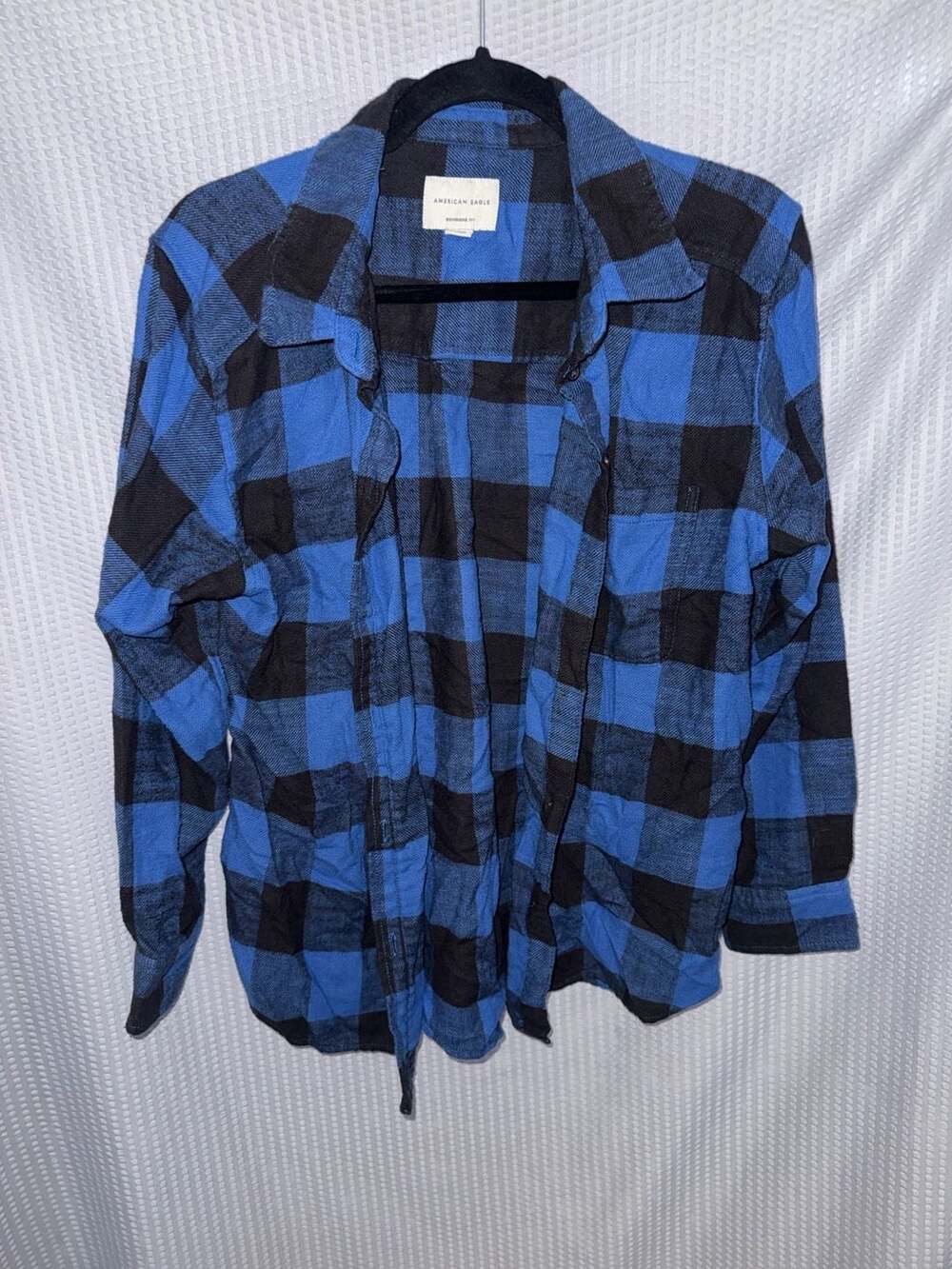 American Eagle Boyfriend Fit Blue and Black Buffalo Plaid Flannel Shirt